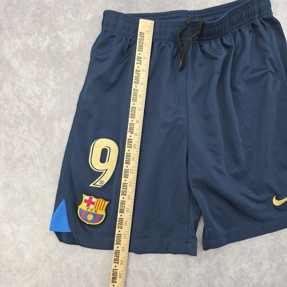 Nike FC Barcelona Navy Blue Soccer Shorts #9 Dazzle Athletic Lightweight Shorts